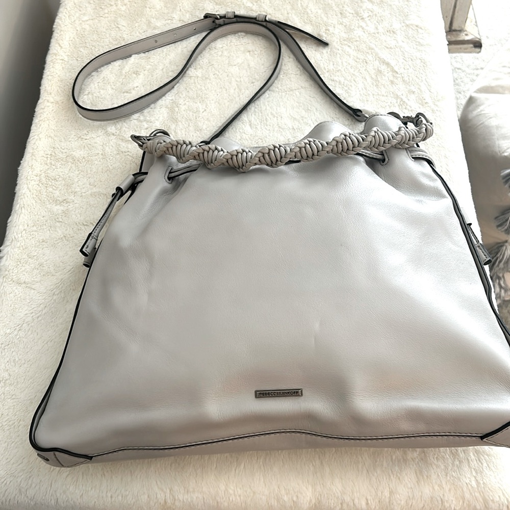 Rebecca Minkoff leather bag light grey. Two removable handles silver details
